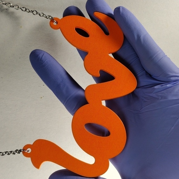 Women's Stunning Polished Silver tone Orange Color "LOVE " Design Long Necklace - Picture 4 of 6